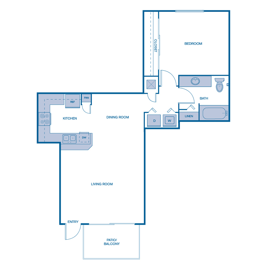 Rendering of the A2 floor plan with 1 bedroom[s] and 1 bathroom[s] at IMT Boynton Beach