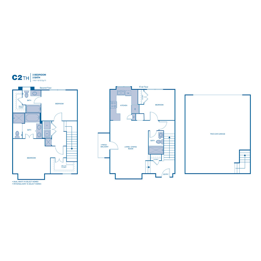Rendering of the C2TH floor plan with 3 bedroom[s] and 3 bathroom[s] at IMT Franklin Gateway