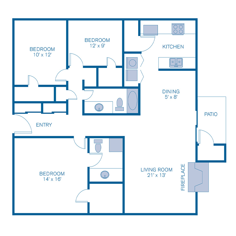 Rendering of the 3B floor plan with 3 bedroom[s] and 2 bathroom[s] at IMT Desert Palm Village