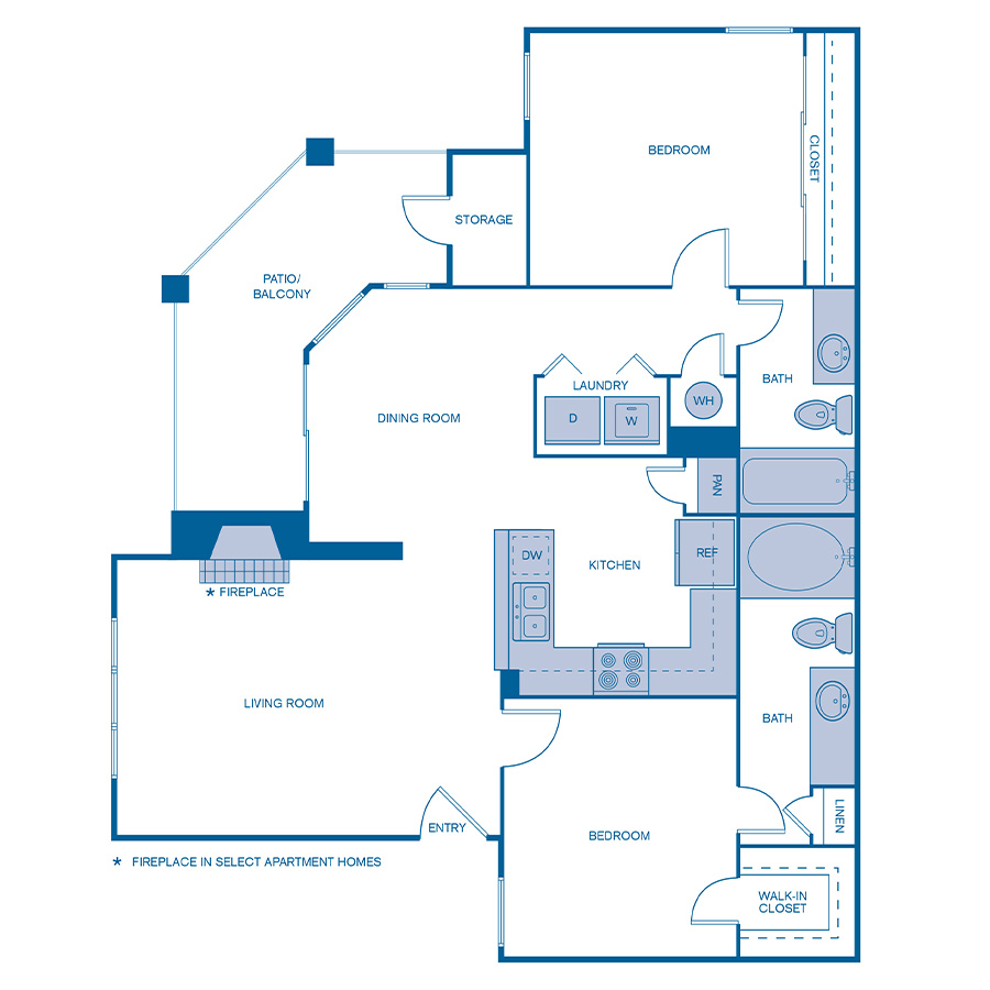 Rendering of the B2 Upgrade floor plan with 2 bedroom[s] and 2 bathroom[s] at IMT Hyland Hills
