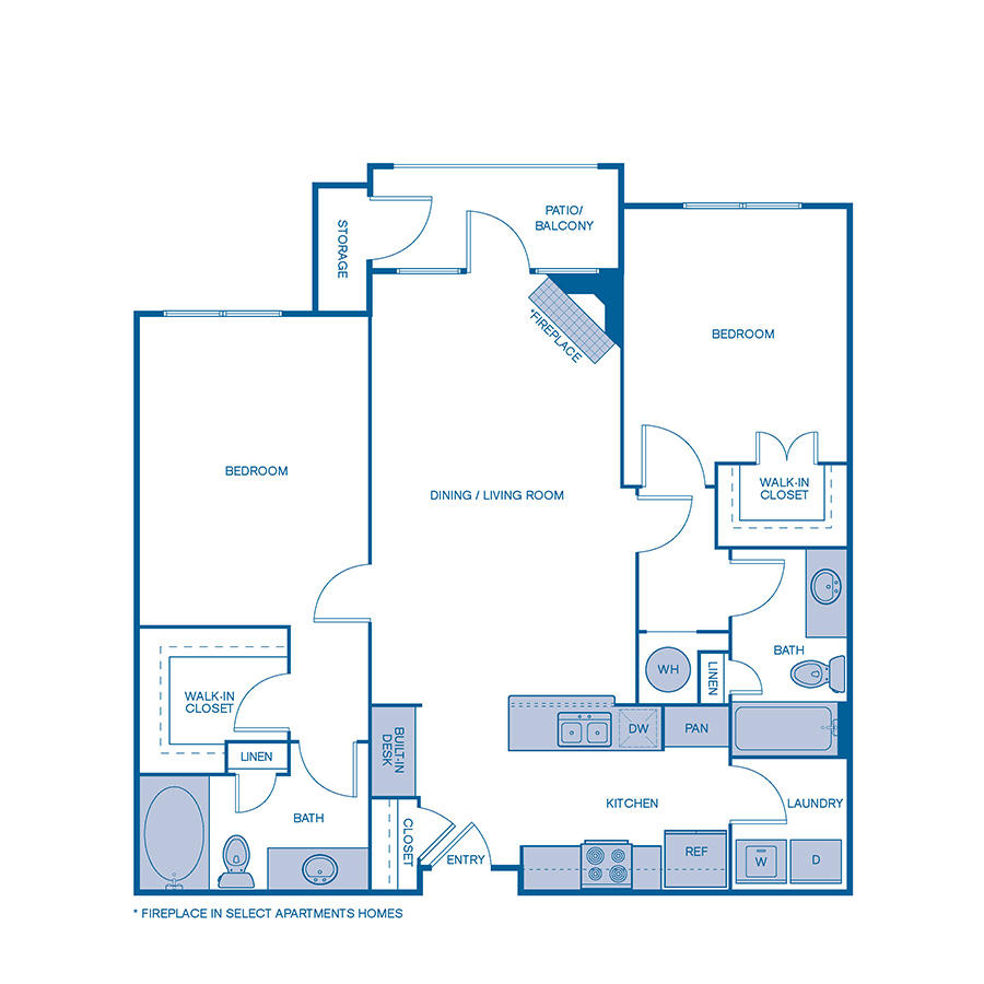 Rendering of the B2 floor plan with 2 bedroom[s] and 2 bathroom[s] at IMT Buckhead on 26th
