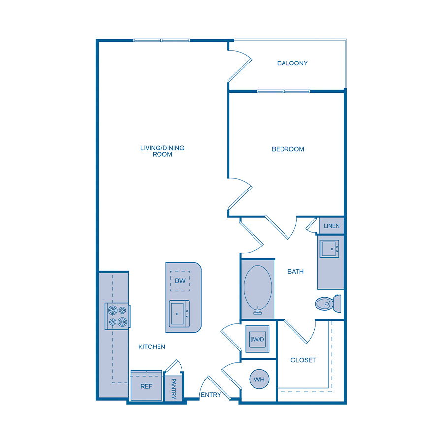 Rendering of the A3 floor plan with 1 bedroom[s] and 1 bathroom[s] at IMT Germantown