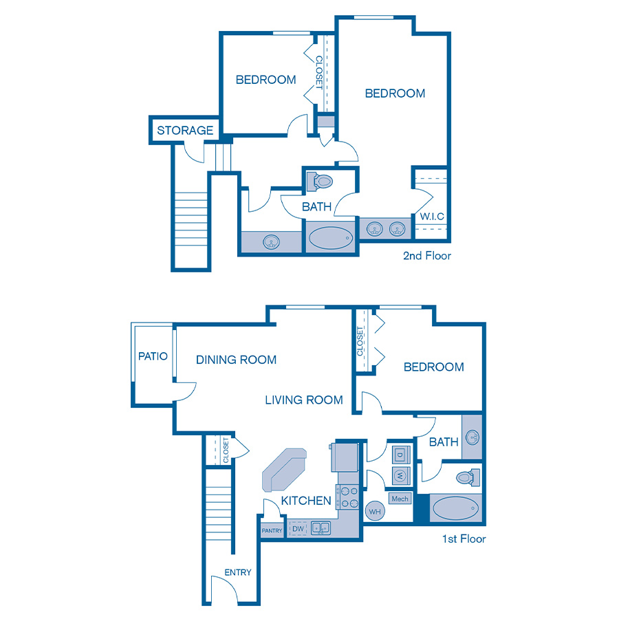 Rendering of the C1e floor plan with 3 bedroom[s] and 2 bathroom[s] at IMT Cherry Creek