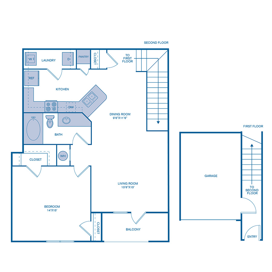 Rendering of the A3 floor plan with 1 bedroom[s] and 1 bathroom[s] at IMT Cinco Ranch