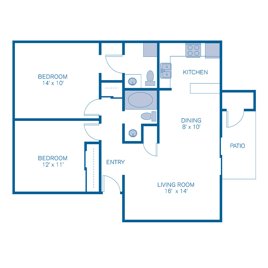 Rendering of the 2B UPGRADE floor plan with 2 bedroom[s] and 2 bathroom[s] at IMT Desert Palm Village