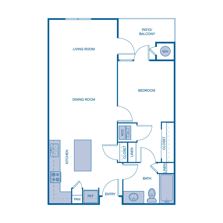 Rendering of the A2 floor plan with 1 bedroom[s] and 1 bathroom[s] at IMT Desert Ridge