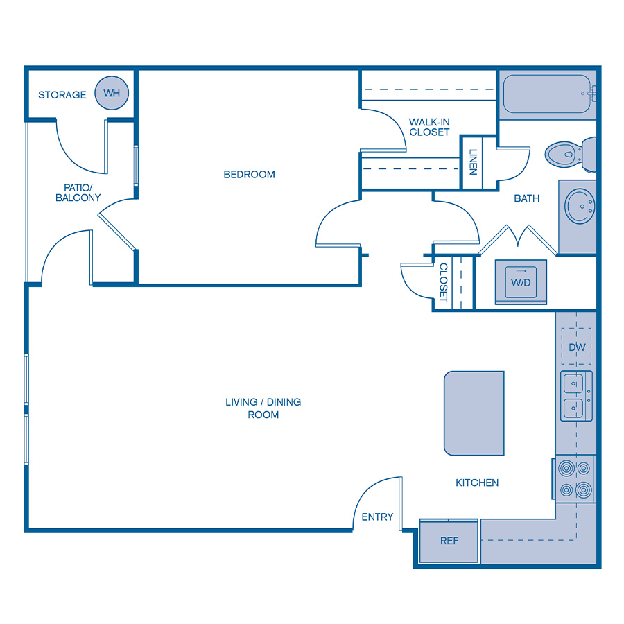 Rendering of the A7 Premium floor plan with 1 bedroom[s] and 1 bathroom[s] at IMT Dayton Station