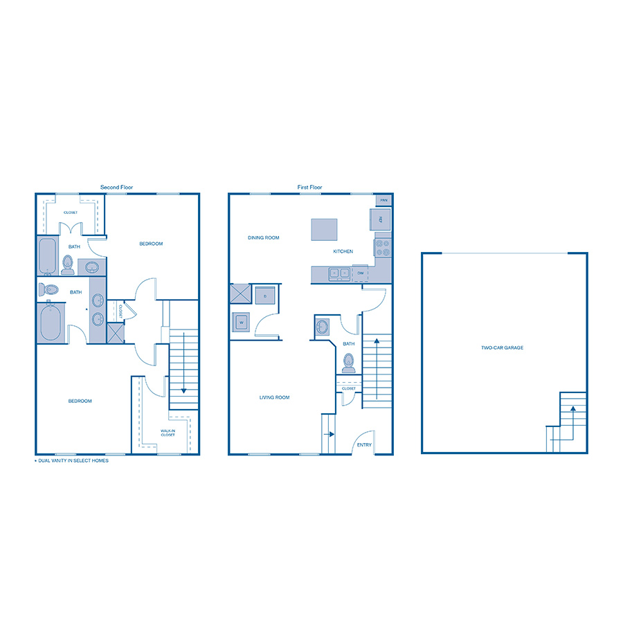 Rendering of the B4TH floor plan with 2 bedroom[s] and 2.5 bathroom[s] at IMT Franklin Gateway