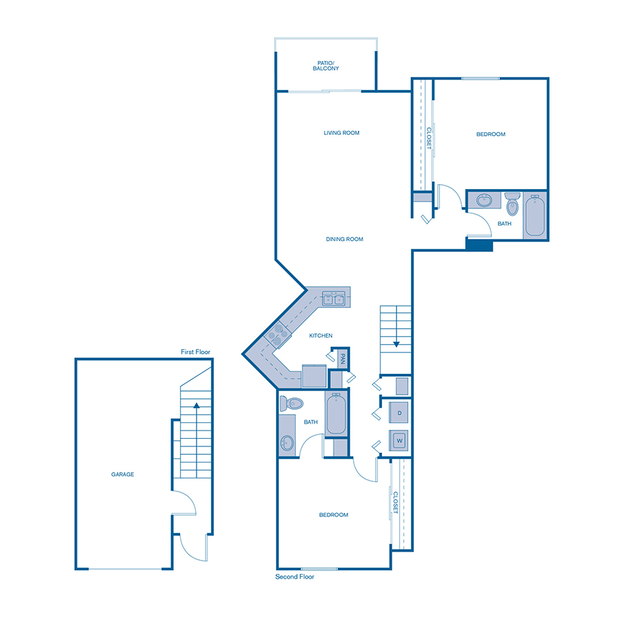 Rendering of the B6 floor plan with 2 bedroom[s] and 2 bathroom[s] at IMT Boynton Beach