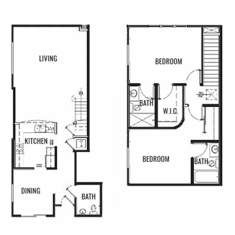 Rendering of the B3 floor plan with 2 bedroom[s] and 2.5 bathroom[s] at IMT Belasera at Fulton