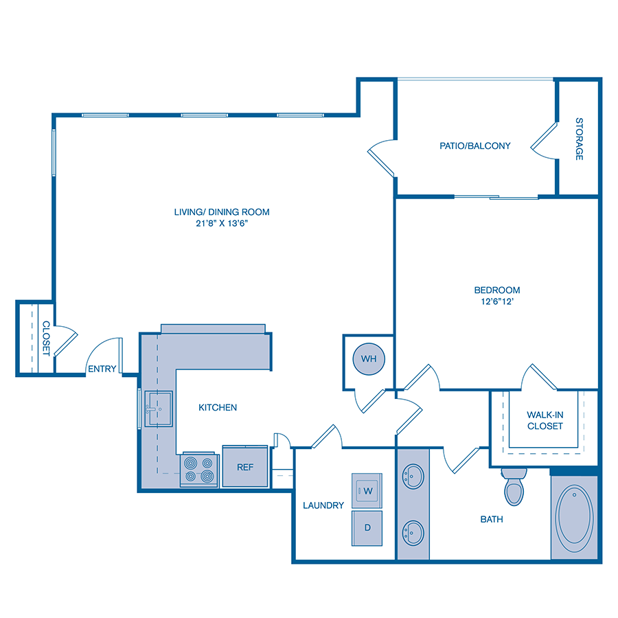 Rendering of the A1 floor plan with 1 bedroom[s] and 1 bathroom[s] at IMT Gulfstream