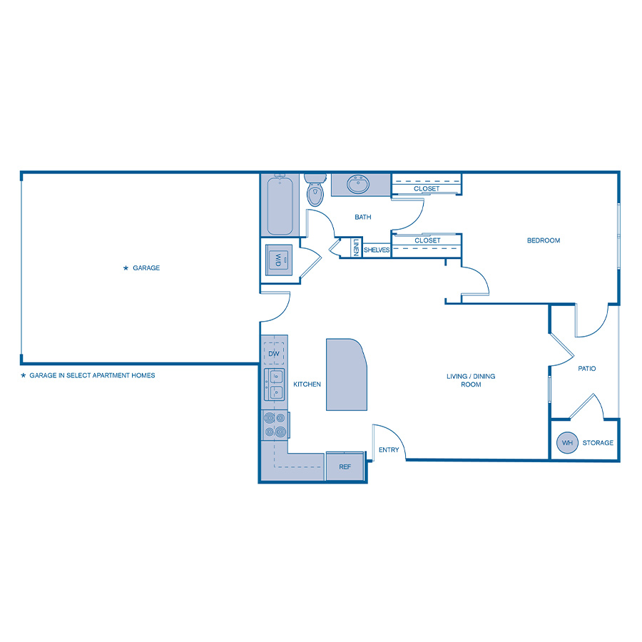Rendering of the A5 Premium floor plan with 1 bedroom[s] and 1 bathroom[s] at IMT Dayton Station