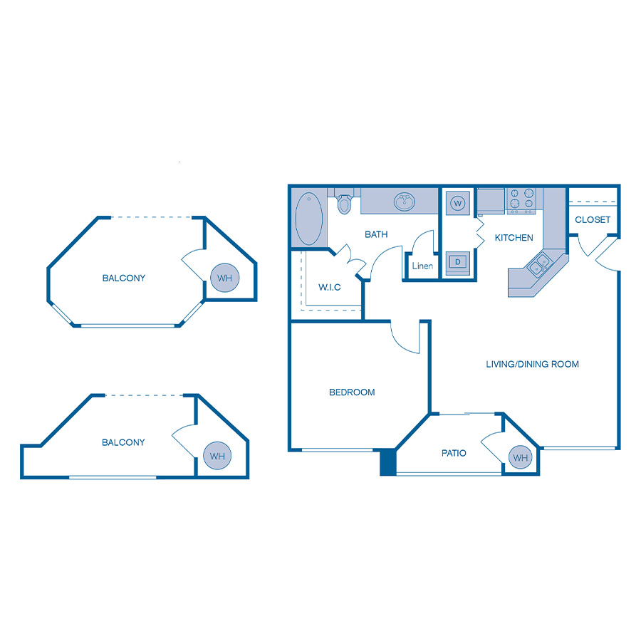 Rendering of the A1w floor plan with 1 bedroom[s] and 1 bathroom[s] at IMT Cherry Creek