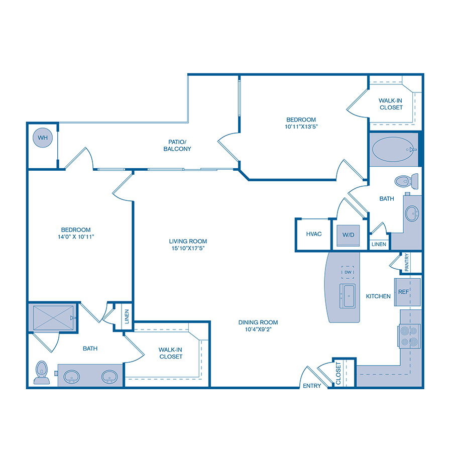 Rendering of the B3 floor plan with 2 bedroom[s] and 2 bathroom[s] at IMT at RidgeGate