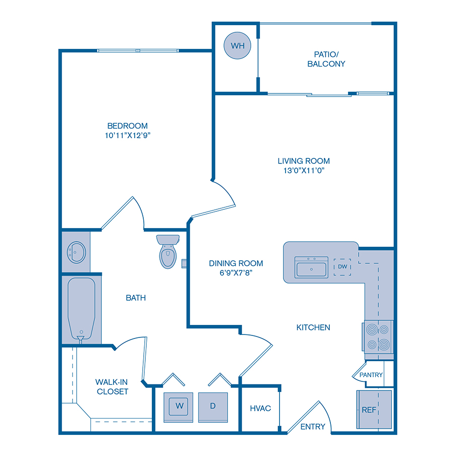 Rendering of the A2 floor plan with 1 bedroom[s] and 1 bathroom[s] at IMT at RidgeGate