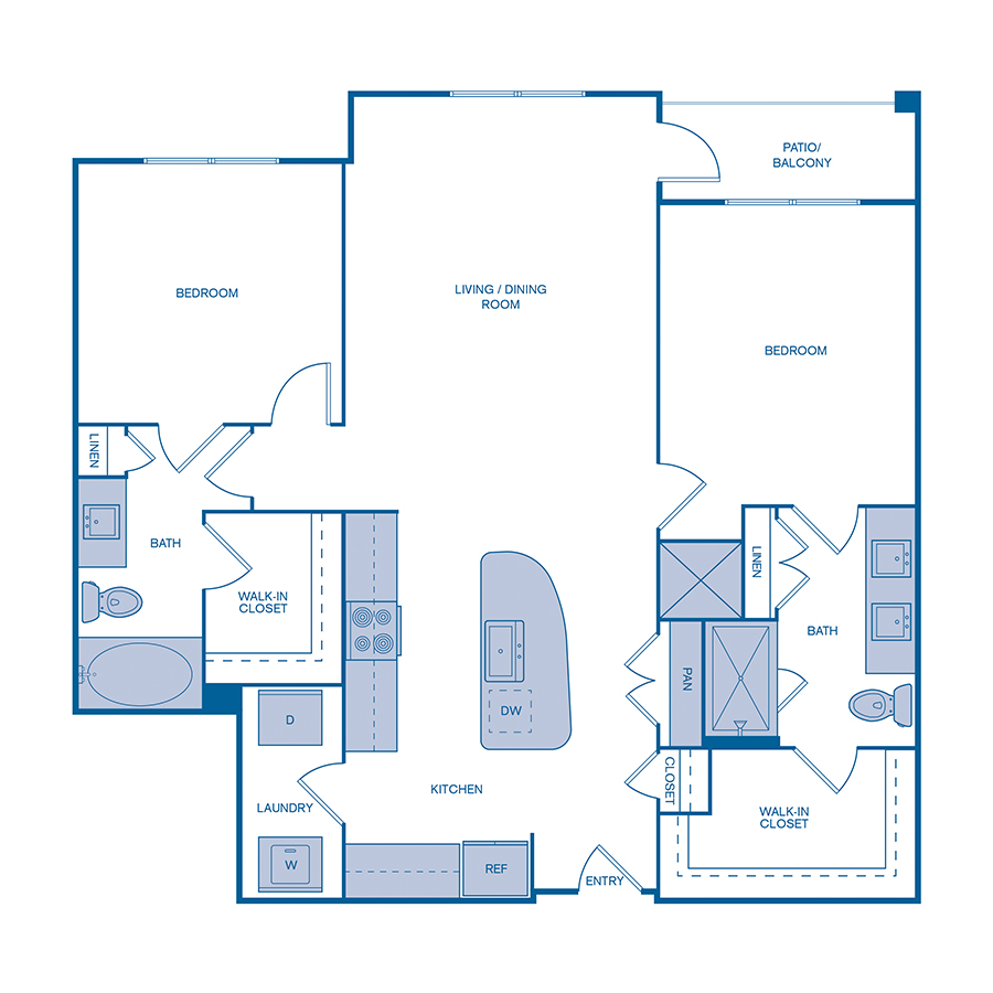 Rendering of the B5 floor plan with 2 bedroom[s] and 2 bathroom[s] at IMT at the Galleria