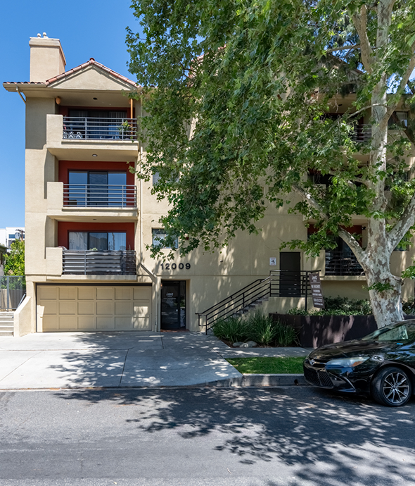 Exterior with the tree, garage, stairs, and driveway