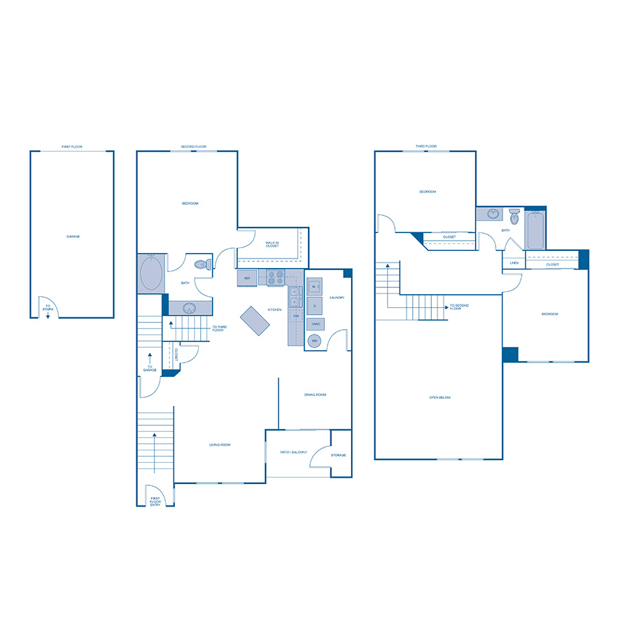 Rendering of the C1 Upgrade floor plan with 3 bedroom[s] and 2 bathroom[s] at IMT Dayton Station