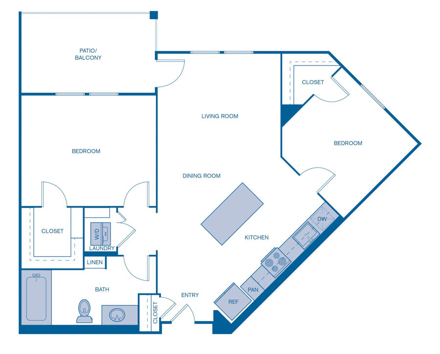 Rendering of the B1 floor plan with 2 bedroom[s] and 1 bathroom[s] at IMT Laguna Niguel