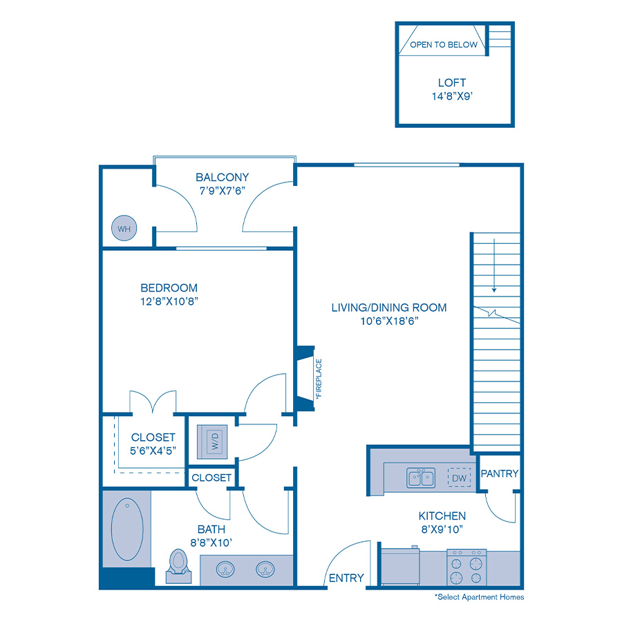 Rendering of the A21 floor plan with 1 bedroom[s] and 1 bathroom[s] at IMT at City Park
