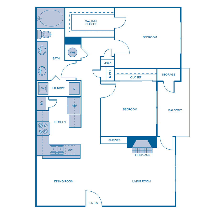 Rendering of the B1 floor plan with 2 bedroom[s] and 1 bathroom[s] at IMT Hyland Hills