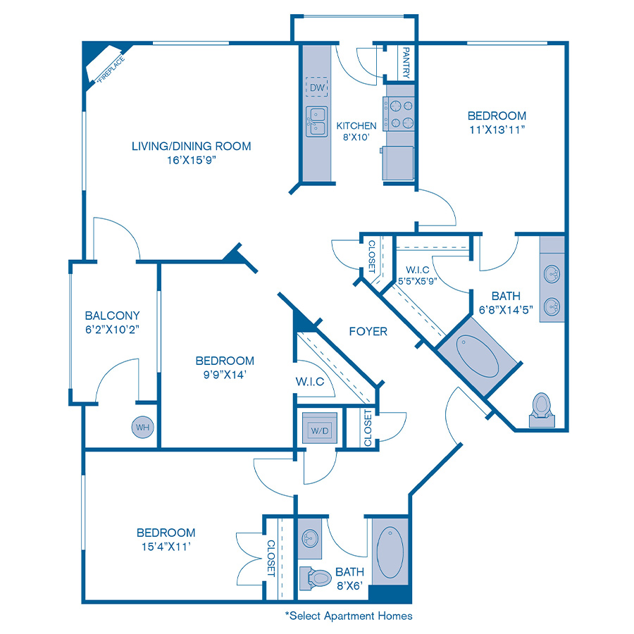 Rendering of the C2 floor plan with 3 bedroom[s] and 2 bathroom[s] at IMT at City Park