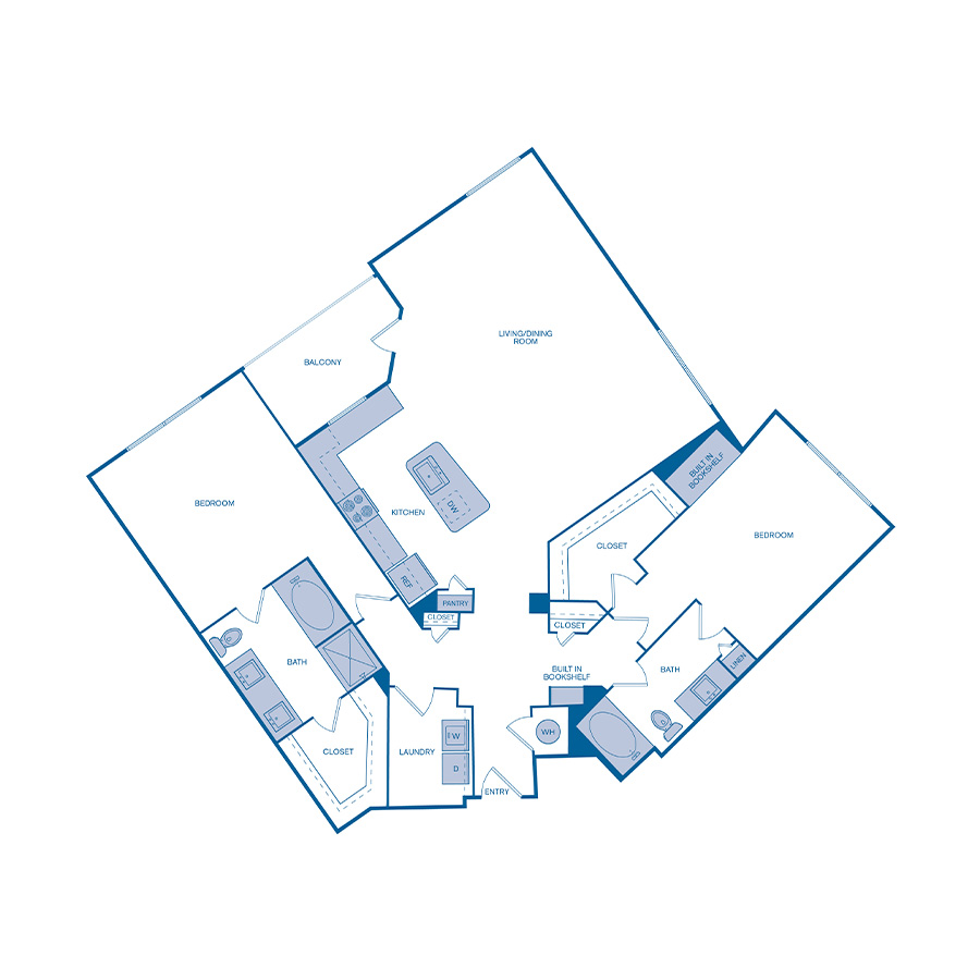 Rendering of the B9 floor plan with 2 bedroom[s] and 2 bathroom[s] at IMT Germantown