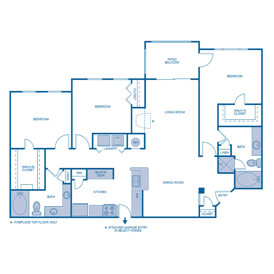 Rendering of the C1E Upgrade floor plan with 3 bedroom[s] and 2 bathroom[s] at IMT Cool Springs
