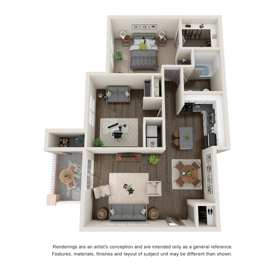Rendering of the A4UPGRADE floor plan with 1 bedroom[s] and 1 bathroom[s] at IMT Lowry