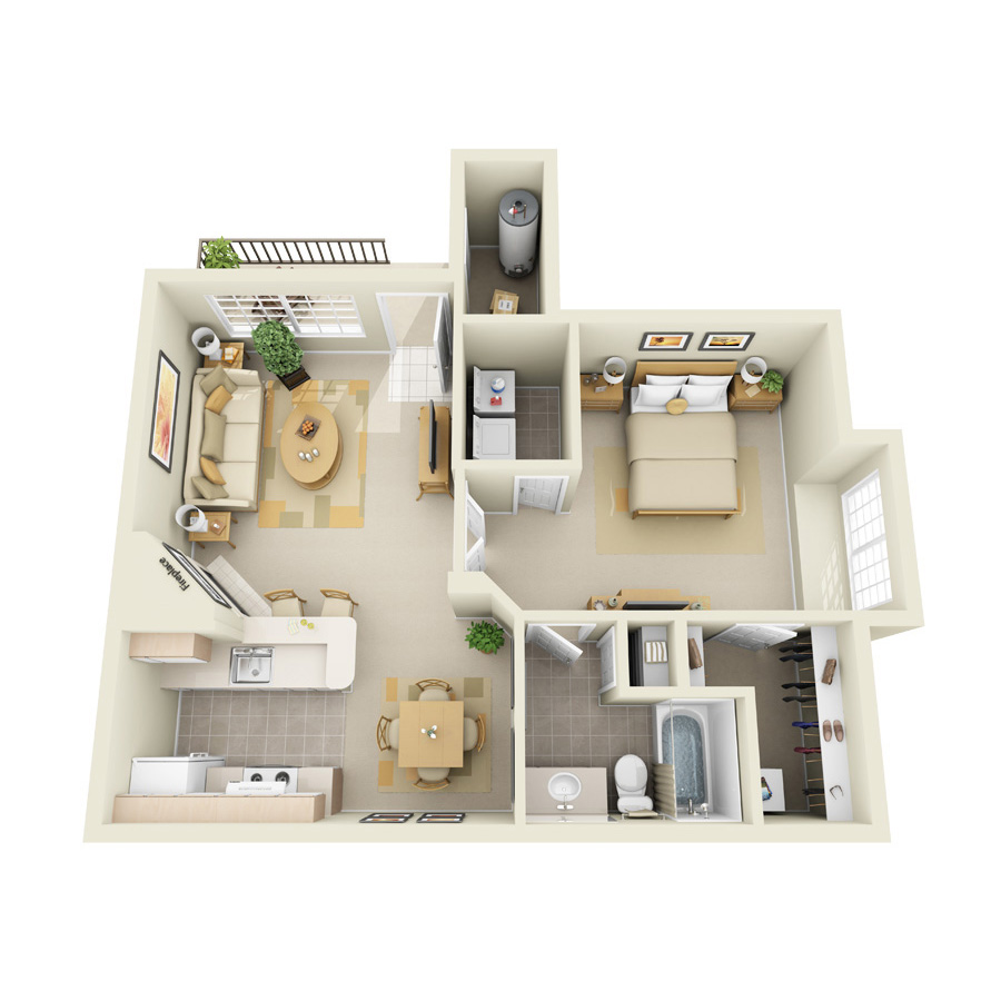 Rendering of the A4 floor plan with 1 bedroom[s] and 1 bathroom[s] at IMT Ahwatukee