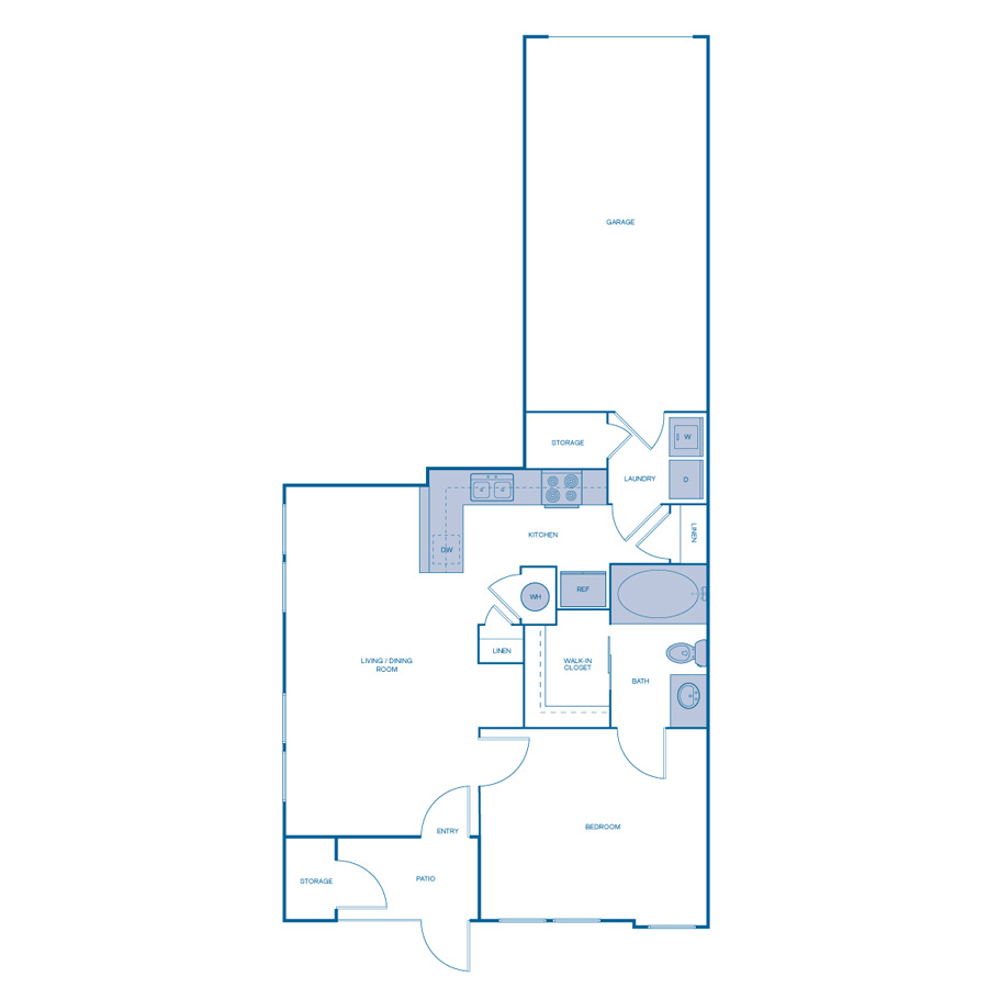 Rendering of the A3 Upgrade floor plan with 1 bedroom[s] and 1 bathroom[s] at IMT Dayton Station
