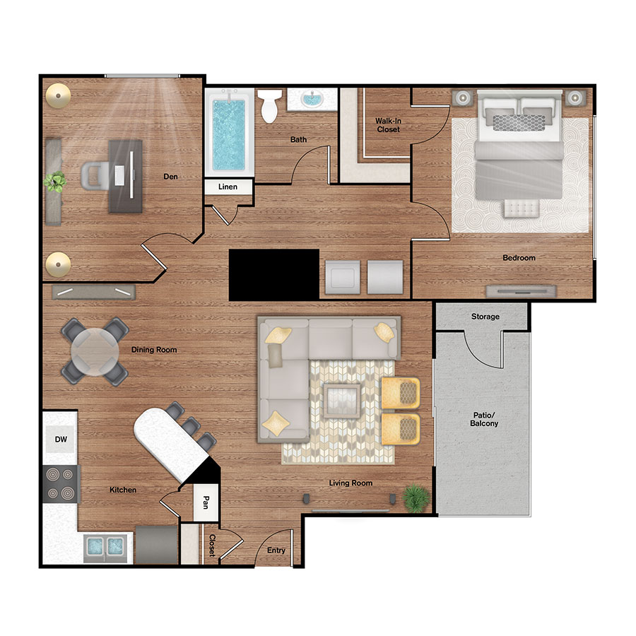 Rendering of the A3 Upgrade floor plan with 1 bedroom[s] and 1 bathroom[s] at IMT Alpharetta