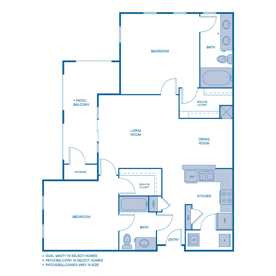 Rendering of the B2 floor plan with 2 bedroom[s] and 2 bathroom[s] at IMT Franklin Gateway