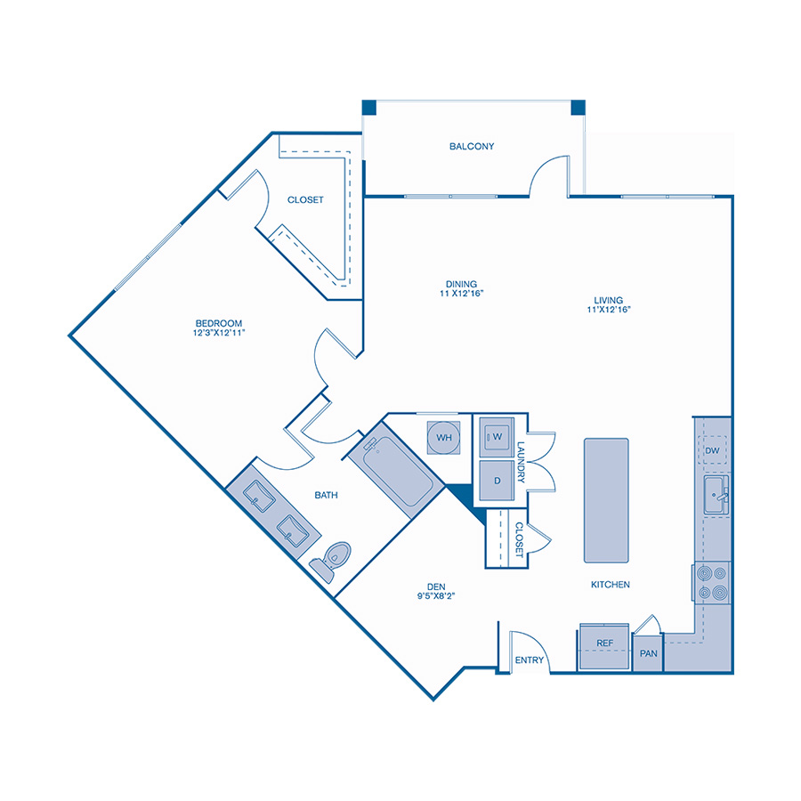 Rendering of the A4 floor plan with 1 bedroom[s] and 1 bathroom[s] at IMT Lake House