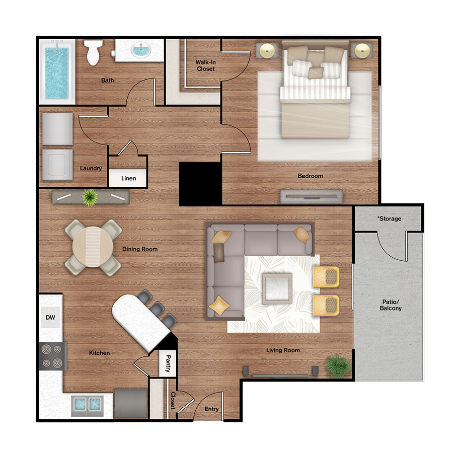 Rendering of the A1 Upgrade floor plan with 1 bedroom[s] and 1 bathroom[s] at IMT Alpharetta