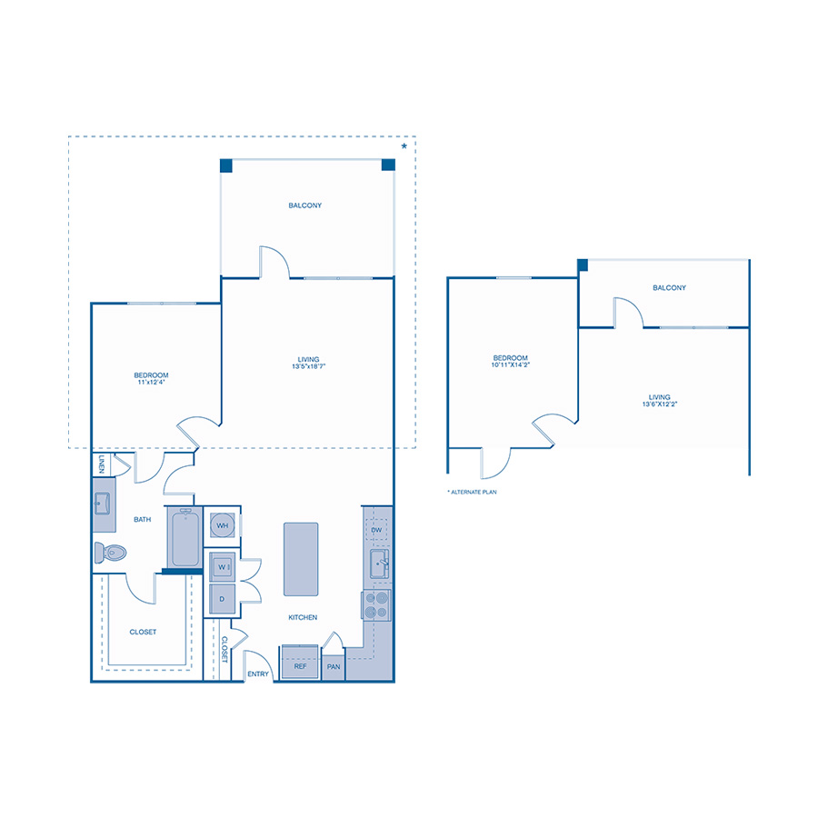 Rendering of the A3 floor plan with 1 bedroom[s] and 1 bathroom[s] at IMT Lake House