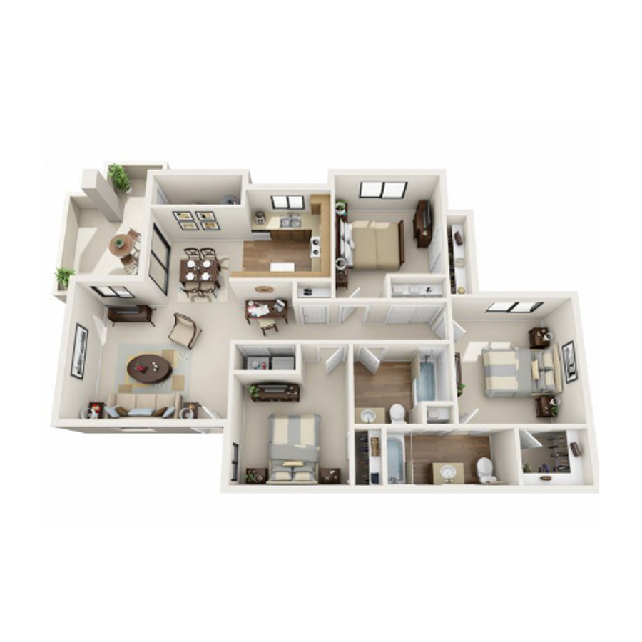 Rendering of the C1 UPGRADE floor plan with 3 bedroom[s] and 2 bathroom[s] at IMT Chandler