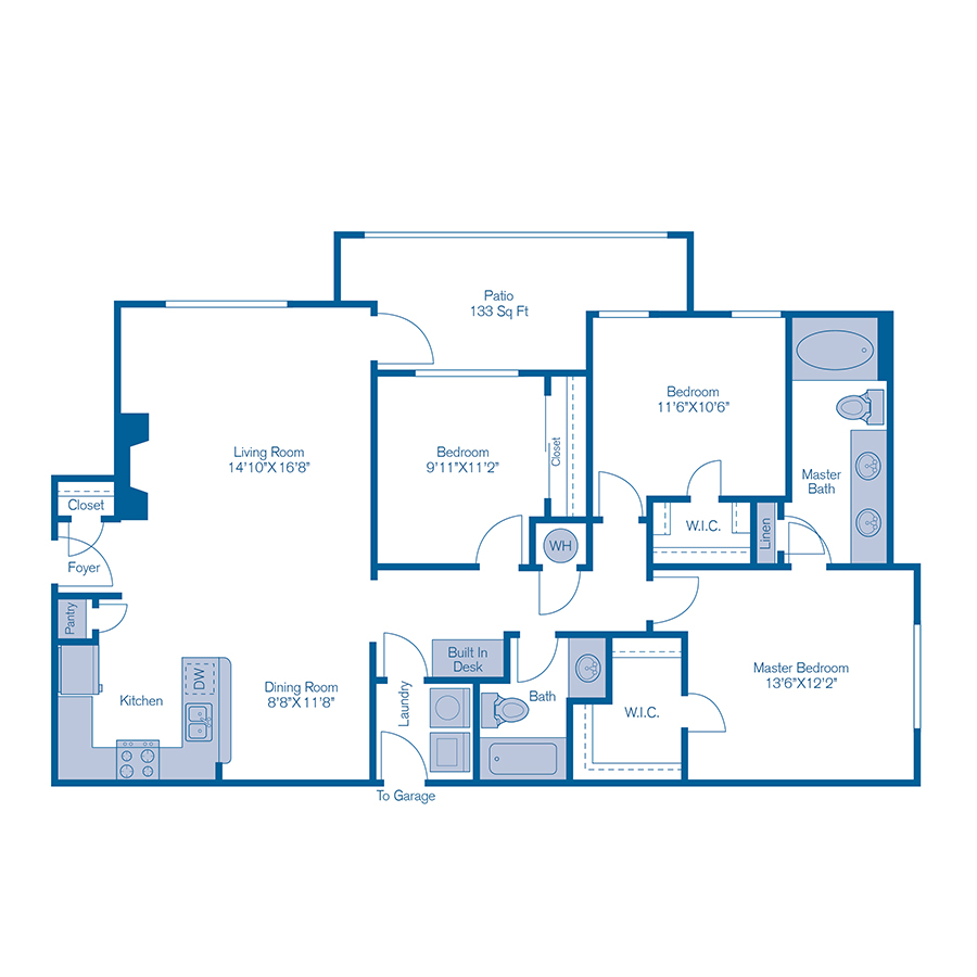 Rendering of the C1 floor plan with 3 bedroom[s] and 2 bathroom[s] at IMT Stoneleigh at Deerfield