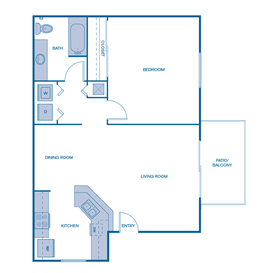Rendering of the A3 floor plan with 1 bedroom[s] and 1 bathroom[s] at IMT Boynton Beach