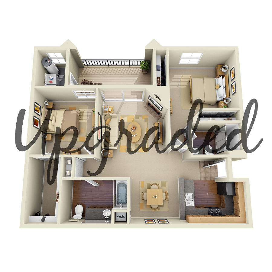 Rendering of the B2 Upgrade floor plan with 2 bedroom[s] and 2 bathroom[s] at IMT Stevenson Ranch