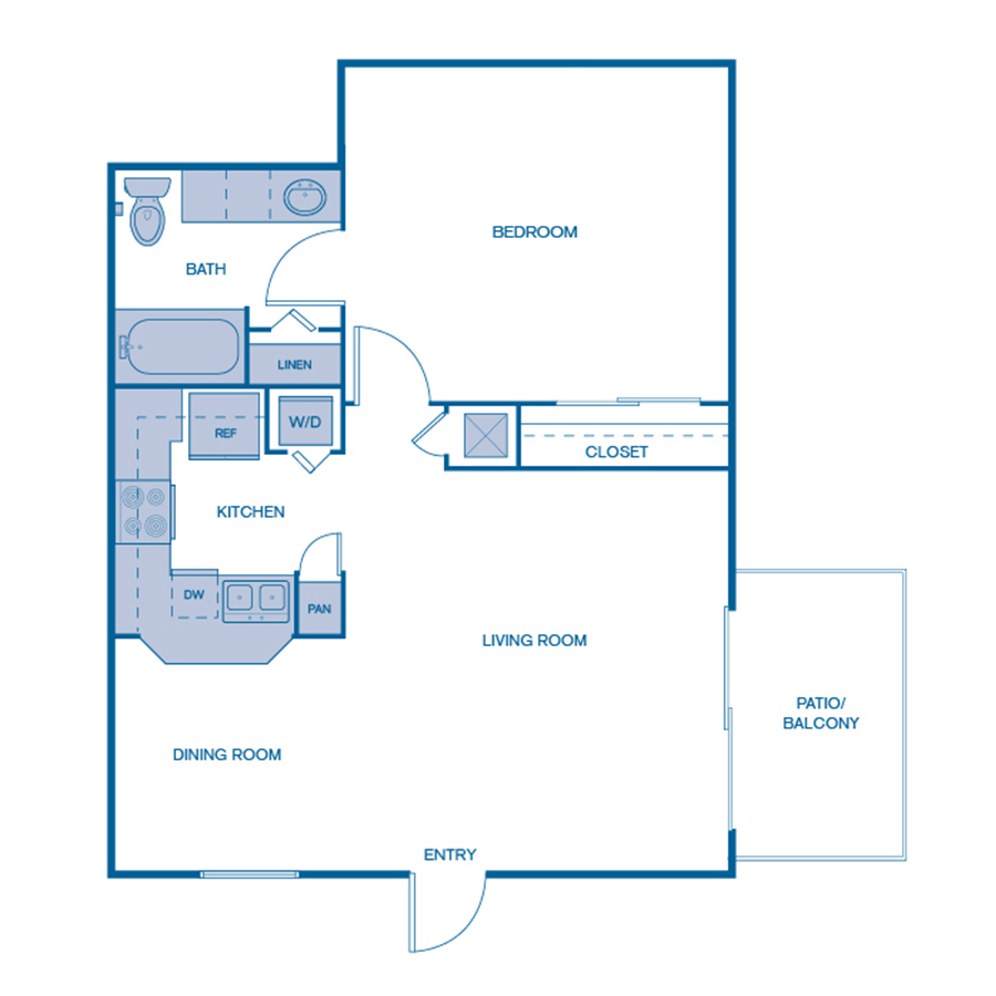 Rendering of the A1 floor plan with 1 bedroom[s] and 1 bathroom[s] at IMT Boynton Beach