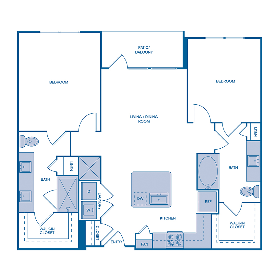 Rendering of the B3 floor plan with 2 bedroom[s] and 2 bathroom[s] at IMT at the Galleria