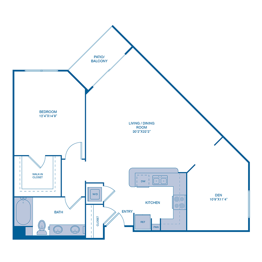 Rendering of the A2 floor plan with 1 bedroom[s] and 1 bathroom[s] at IMT Gallery 421