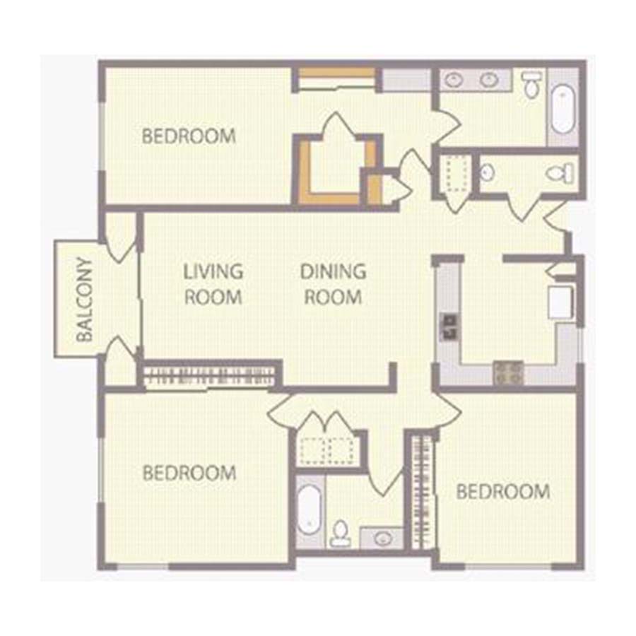 Rendering of the C2 floor plan with 3 bedroom[s] and 2.5 bathroom[s] at IMT Belasera at Superior