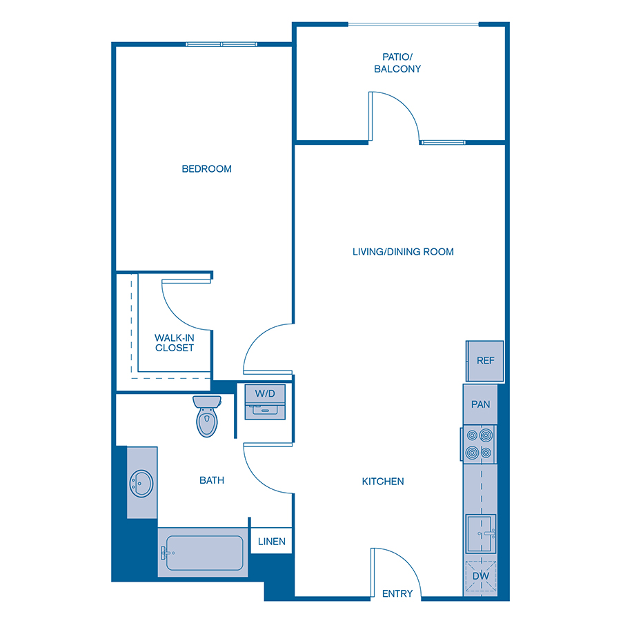 Rendering of the A2 floor plan with 1 bedroom[s] and 1 bathroom[s] at Via Avanti