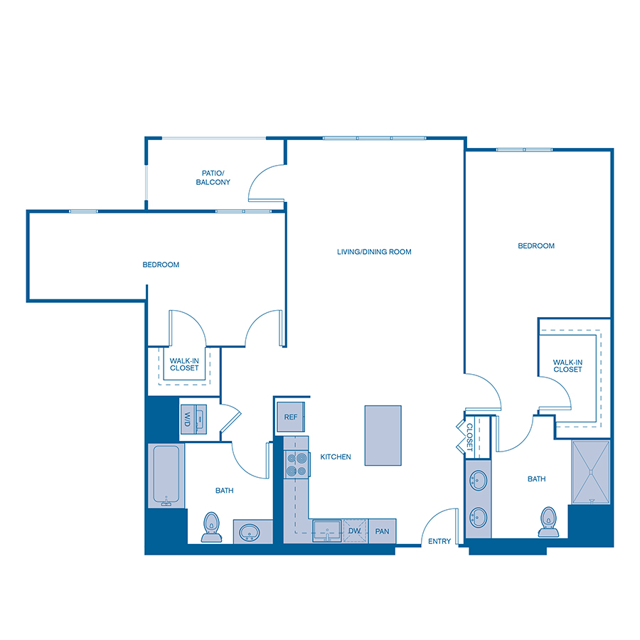 Rendering of the B5 floor plan with 2 bedroom[s] and 2 bathroom[s] at Via Avanti