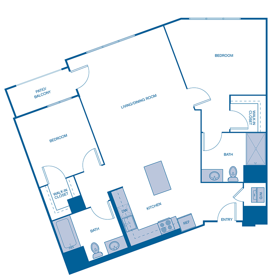 Rendering of the B4 floor plan with 2 bedroom[s] and 2 bathroom[s] at Via Avanti