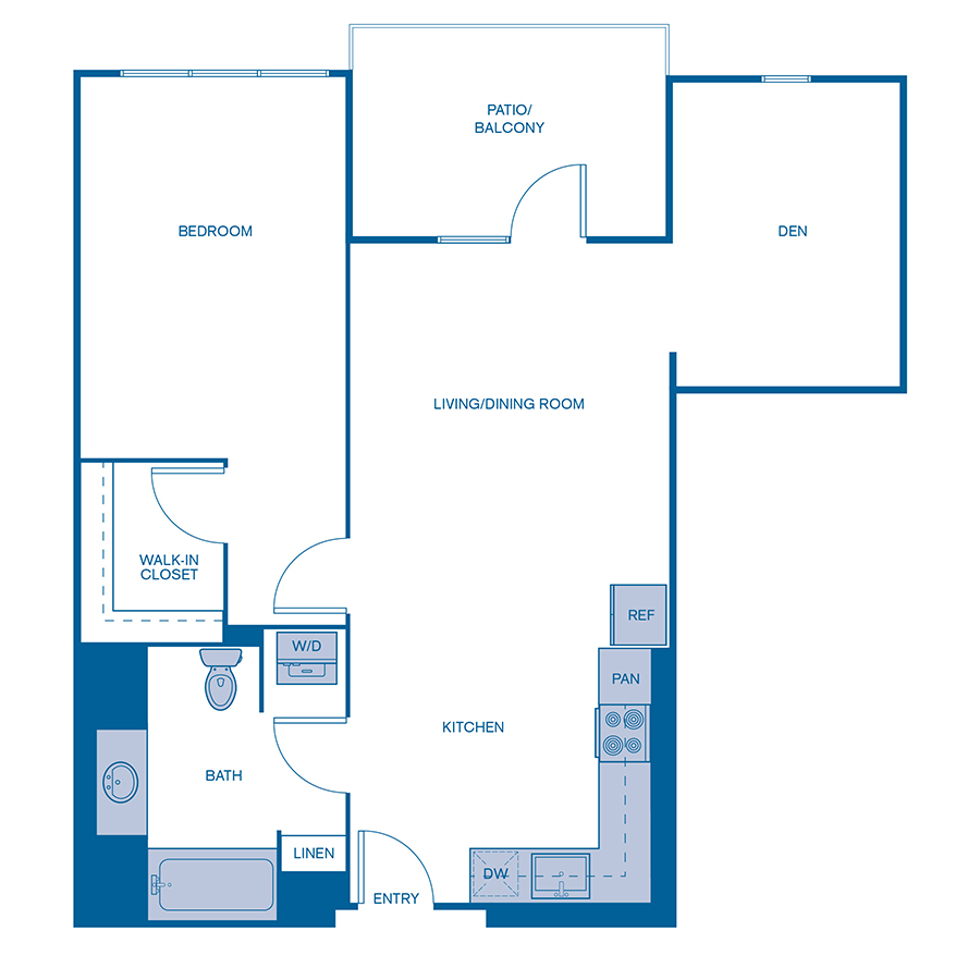 Rendering of the A4 floor plan with 1 bedroom[s] and 1 bathroom[s] at Via Avanti