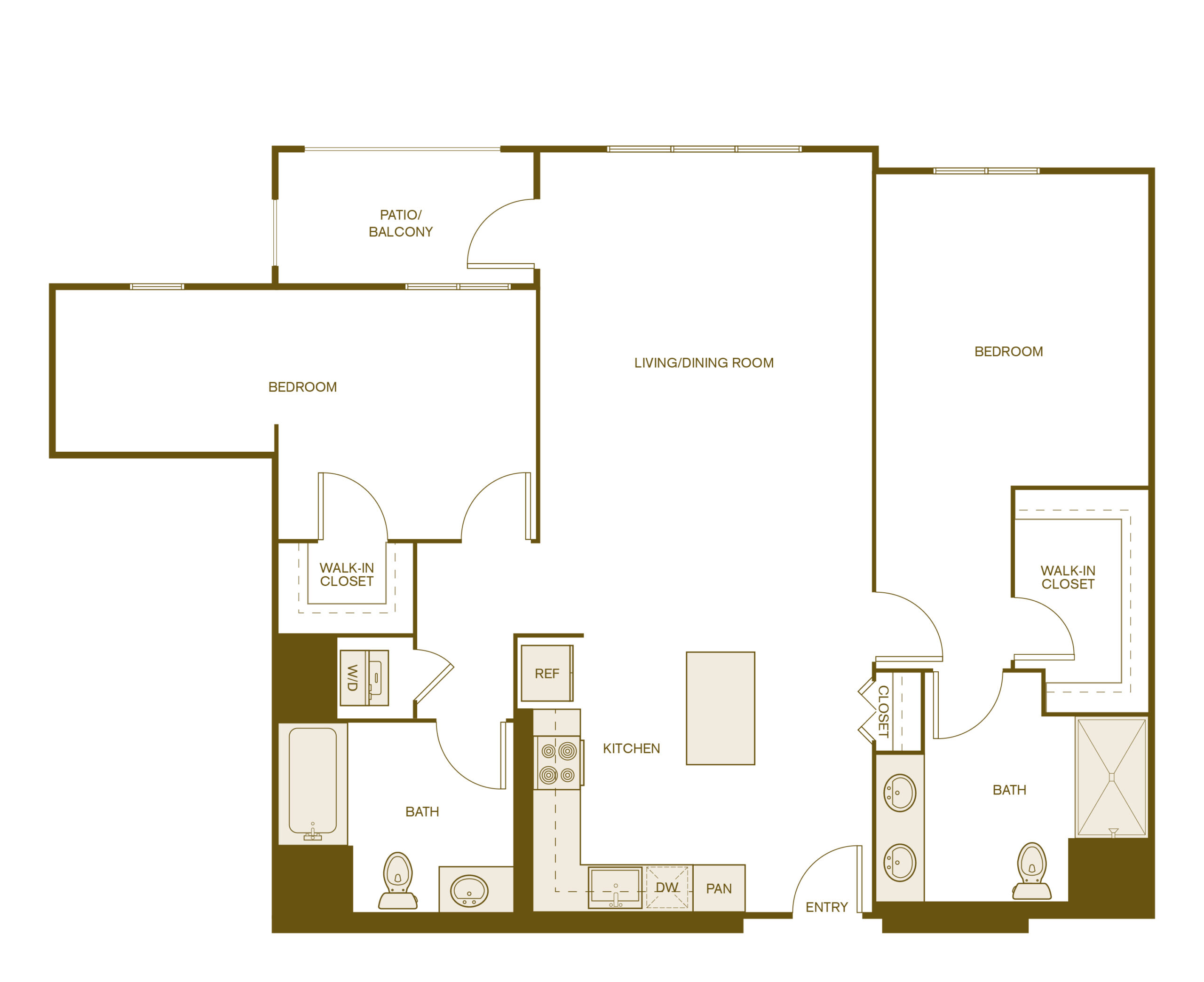 Rendering of the B5 floor plan with 2 bedroom[s] and 2 bathroom[s] at Via Avanti