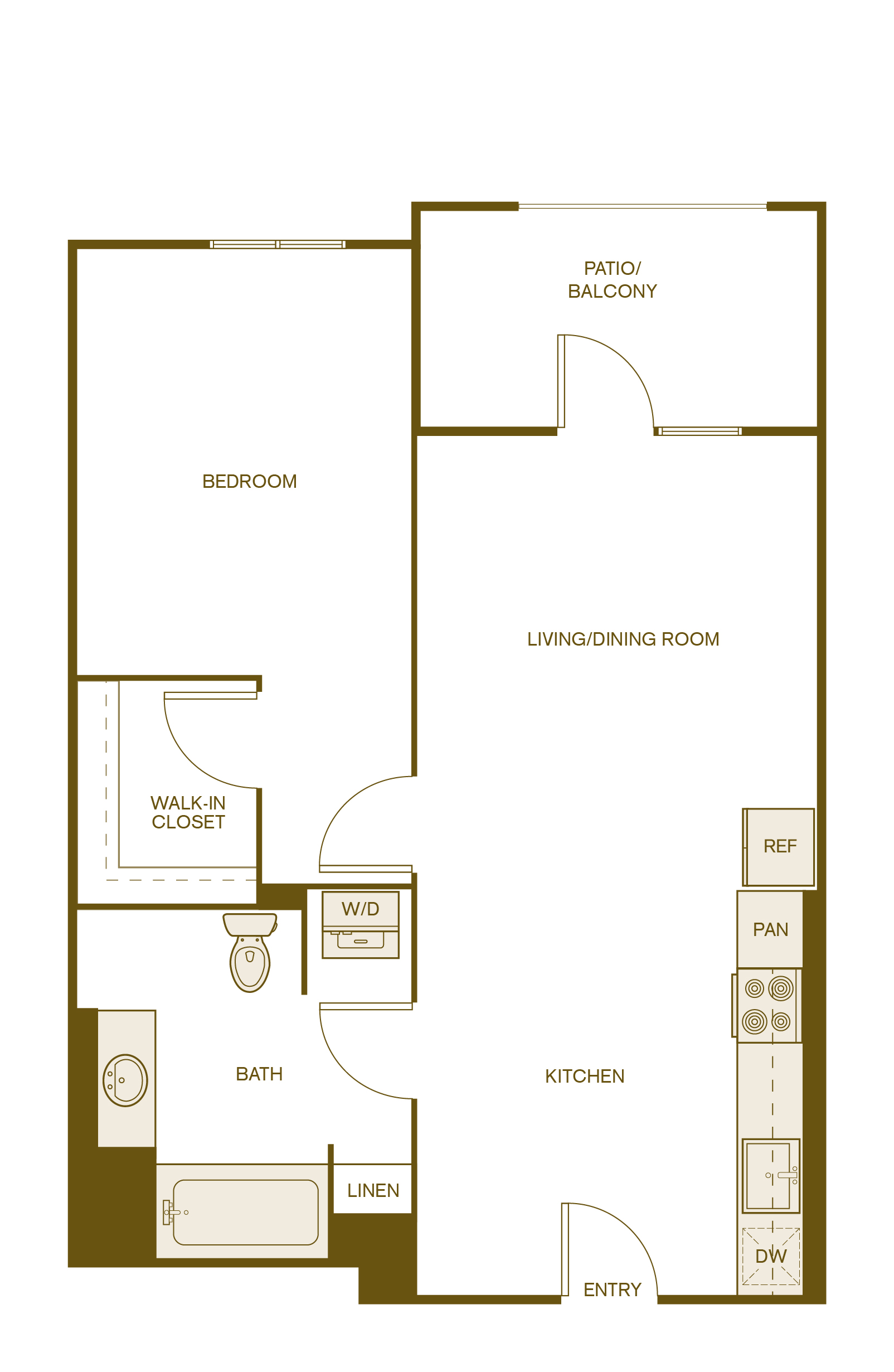 Rendering of the A2 floor plan with 1 bedroom[s] and 1 bathroom[s] at Via Avanti